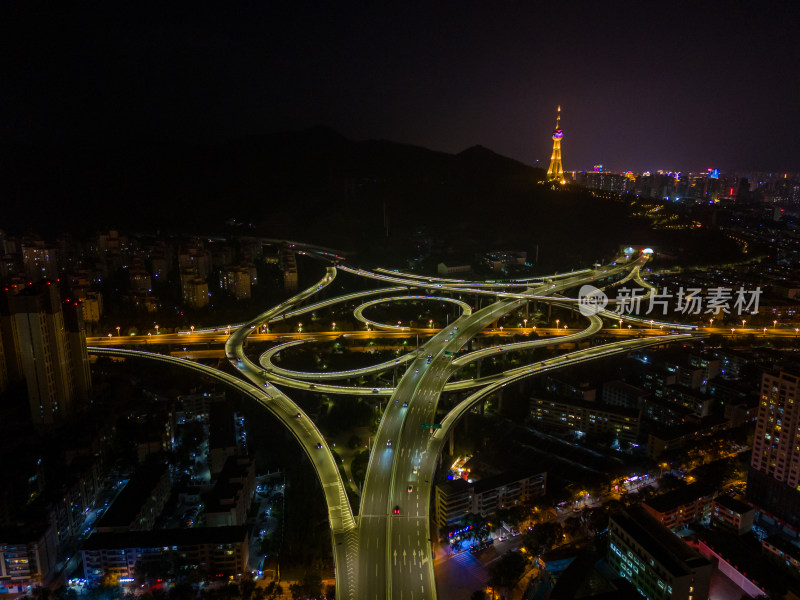 西宁原树立交桥夜景交通航拍图