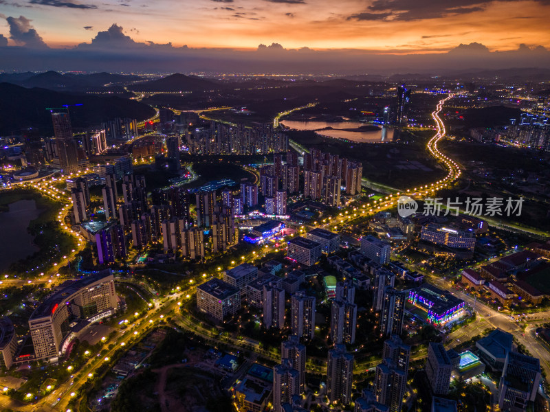 广州黄埔中新知识城日落夜景航拍