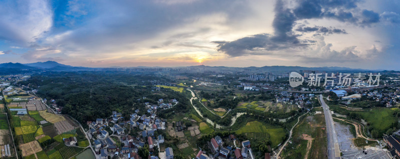 山川丘陵美丽乡村航拍全景图