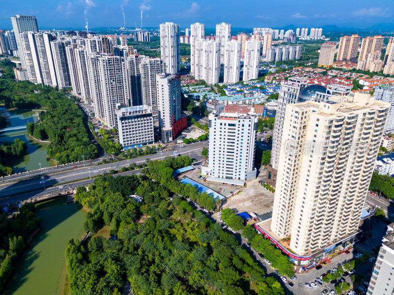 广西来宾城市高楼建筑航拍图