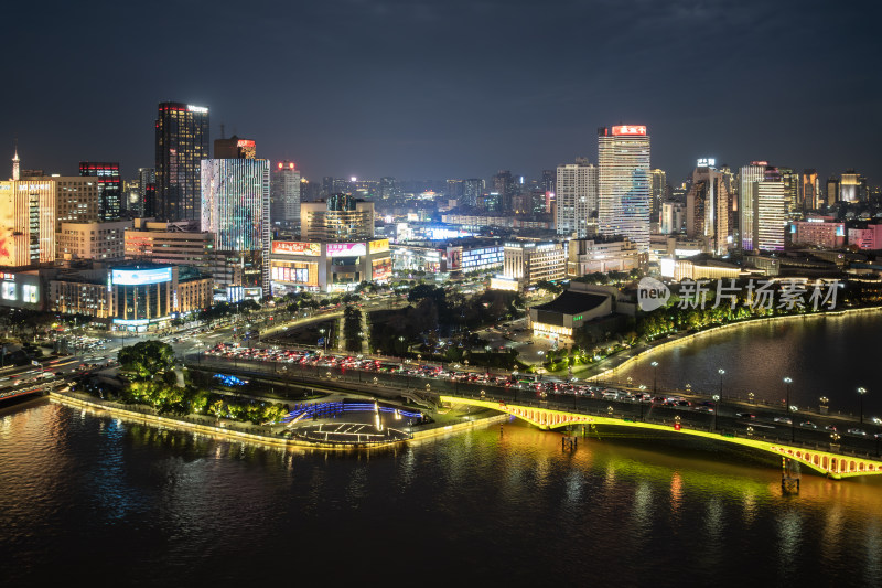 宁波三江口夜景航拍