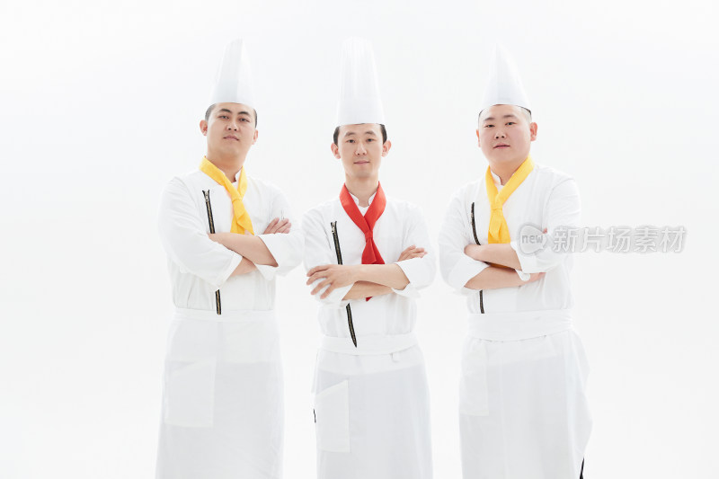 白色背景下的酒店高级厨师团队形象