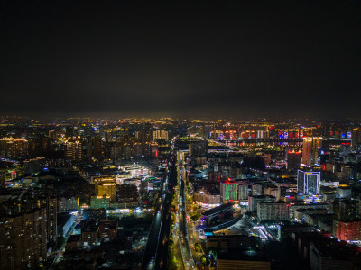 福建泉州城市大景夜景航拍图