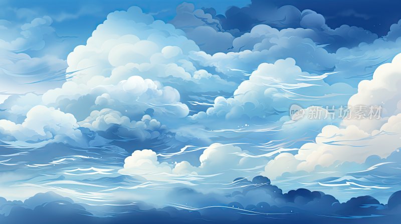 手绘卡通云层云纹插图