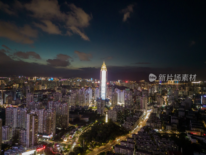 航拍浙江温州城市地标夜景