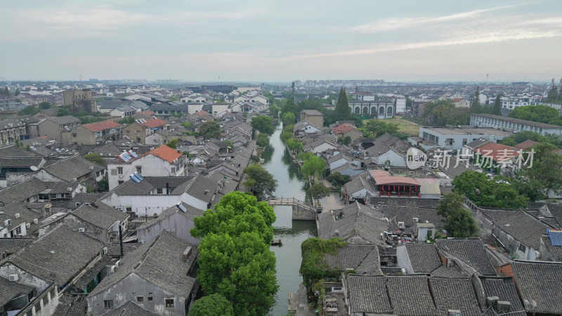 航拍浙江嘉善西塘古镇景区5A景区