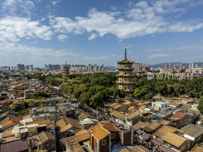 泉州开元寺双塔西街泉州东西塔古建筑航拍