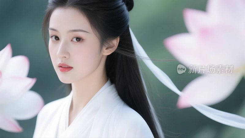 古风女子汉服荷花背景肖像