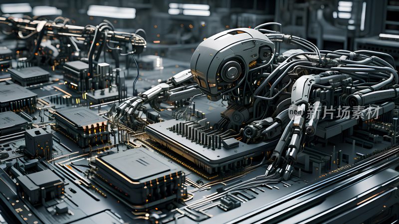 使用机器人工作的未来世界智能工厂