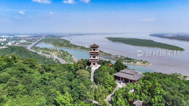 航拍湖北鄂州西山4A景区武昌阁