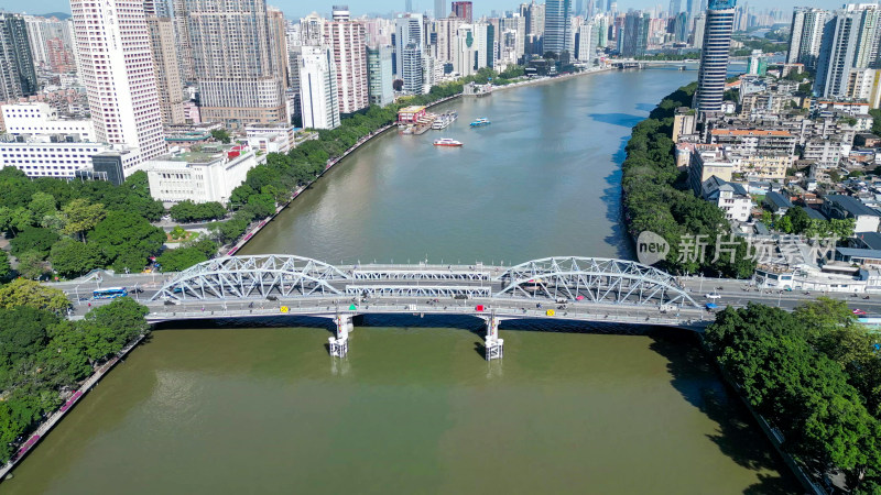 航拍广州珠江海珠桥