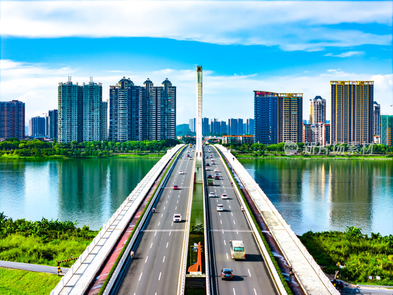 航拍广东清远城市地标建筑