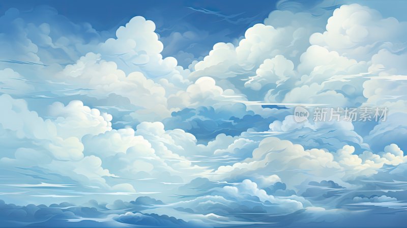 手绘卡通云层云纹插图