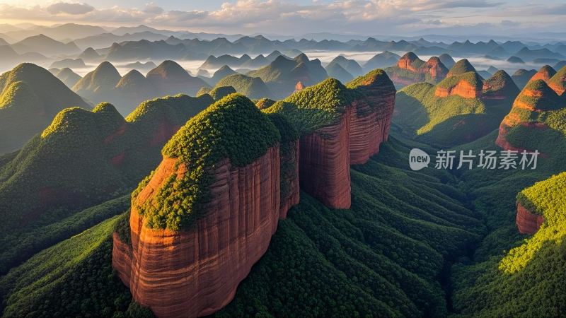 丹霞地貌山峦云海风光