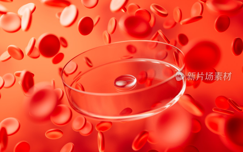 培养皿与血液细胞背景3D渲染