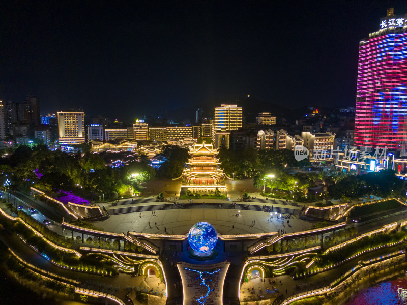 四川宜宾和江楼夜景航拍图