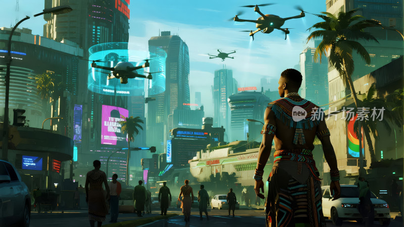 未来科技赛博朋克城市元宇宙背景图