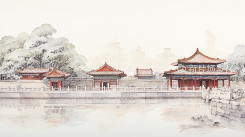 中国传统水墨画，北京紫禁城