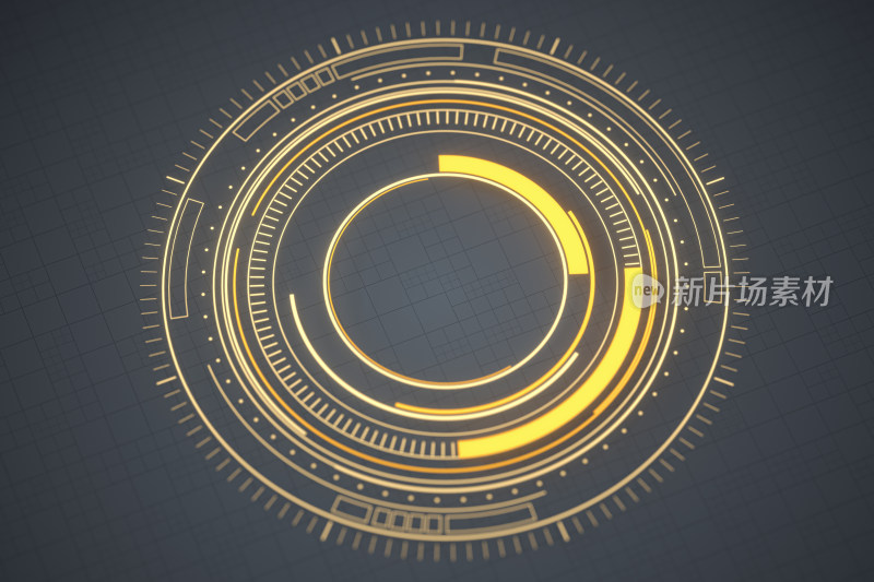 金色科技感HUD圆环 3D渲染