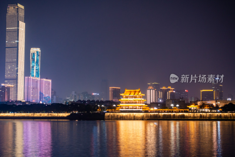 长沙市湘江夜景地标建筑灯光秀