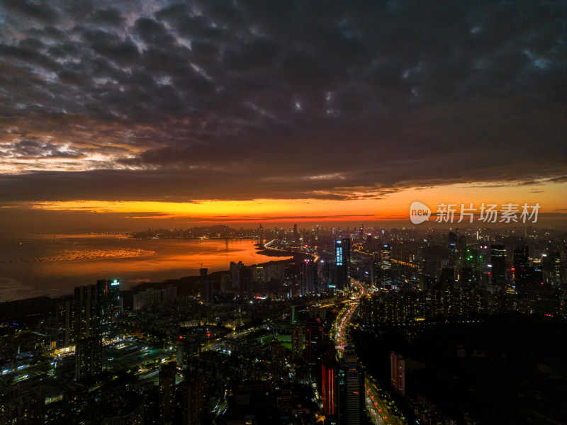 深圳城市风光，夕阳夜景，车水马龙