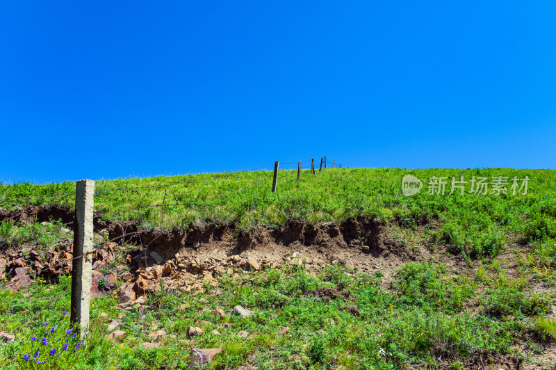 夏季蓝天白云绿色高山草甸群山大气风光