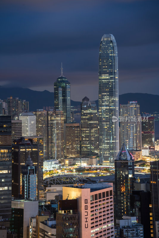 香港维多利亚港CBD中环夜景