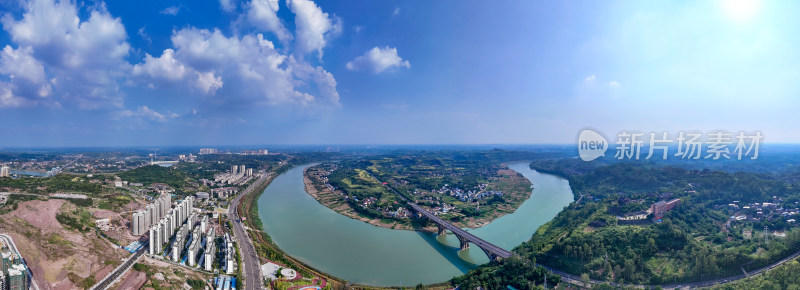 祖国大好河山弯曲河流航拍全景图