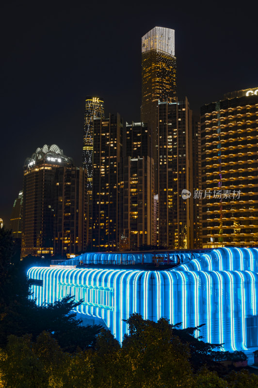 广州珠江新城CBD东塔西塔城市风光夜景