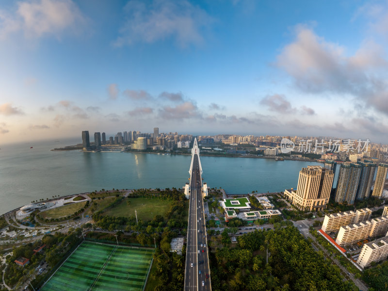 海南海口海滨新城世纪大桥CBD高空航拍