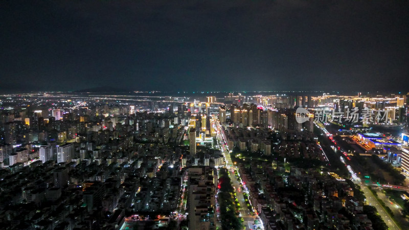 广东汕头夜景交通航拍图