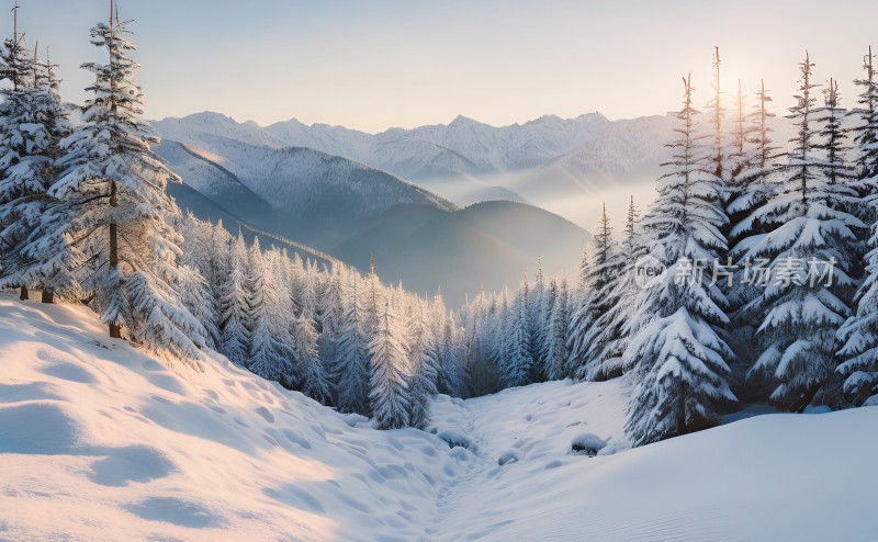 冬季森林白雪覆盖风景