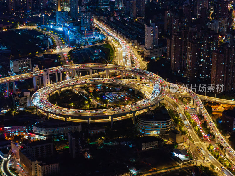 航拍上海黄浦江南浦大桥夜景