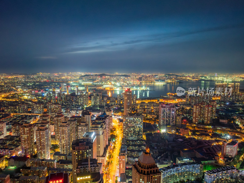 大连城市大连湾夜景