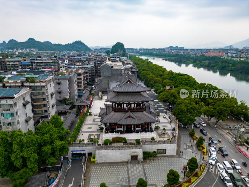 广西桂林逍遥楼地标建筑航拍图