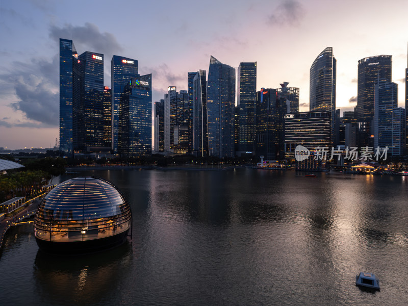 新加坡滨海湾金沙海滨奥林匹克蓝调夜景航拍