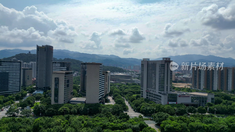 航拍福建龙岩城市建设高楼