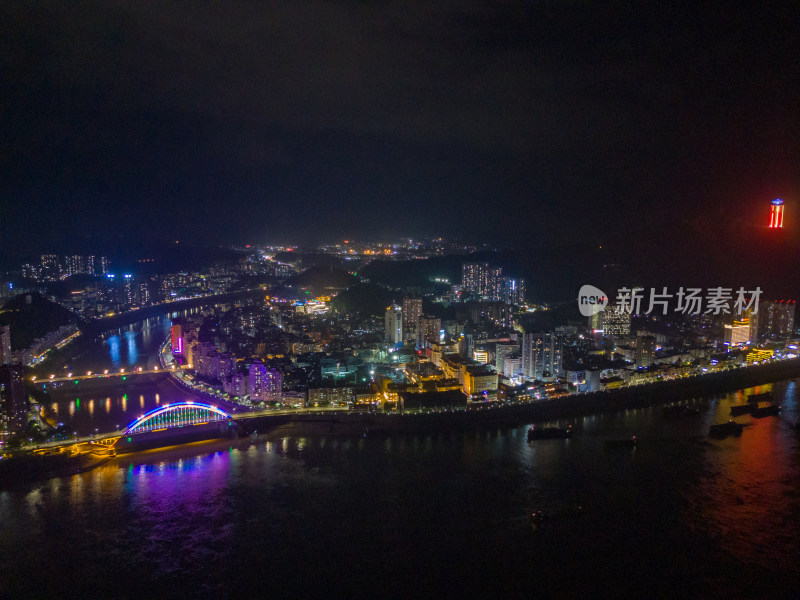 广西梧州城市夜景灯光航拍图