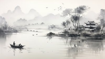 中国风意境水墨山水画