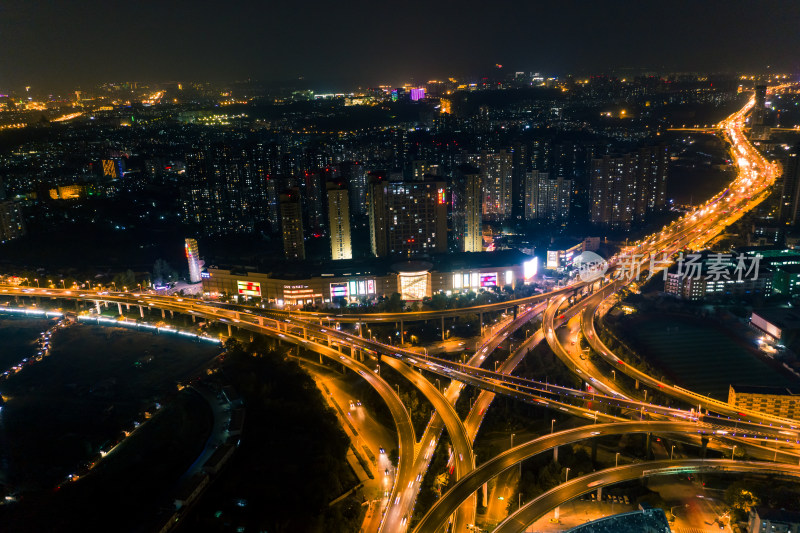 南京市立交桥夜景航拍