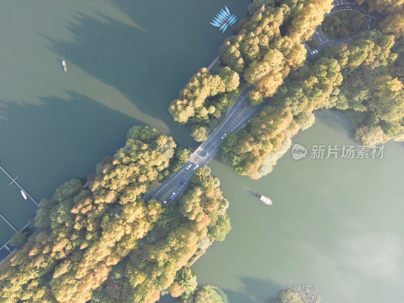 航拍杭州西湖杨公堤春天美景风光