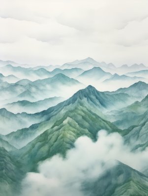 中国风水彩简约山水画