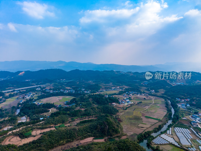 湖南山川丘陵农田乡村航拍图