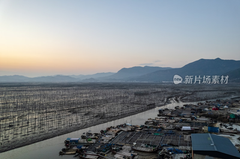 福建霞浦海岛海边滩涂日落晚霞自然风光