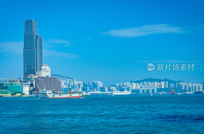 香港维多利亚港滨海城市高楼建筑与海景风光