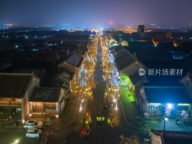 河南商丘古城雪景夜景航拍