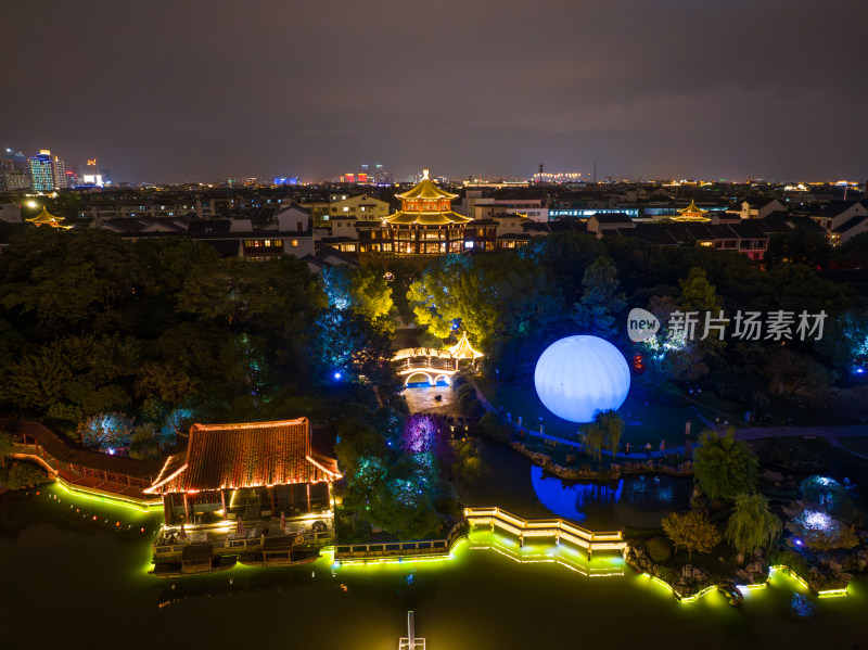 航拍苏州盘门景区中秋灯会夜景