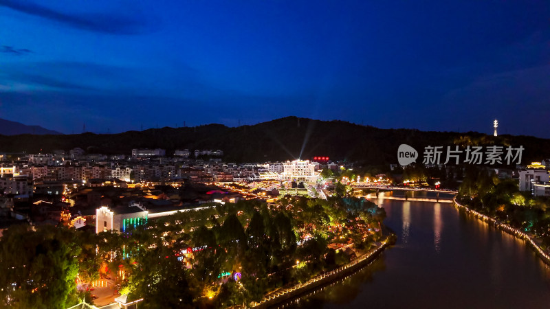 泰宁古城晚霞夜幕降临夜景航拍图