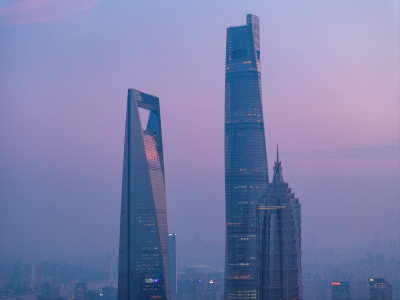 航拍上海陆家嘴高金融中心密集高楼群夜景