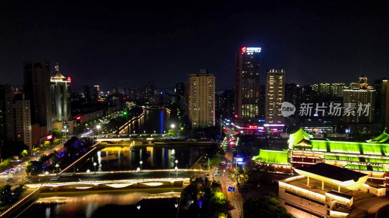 江西南昌城市夜景灯光航拍图